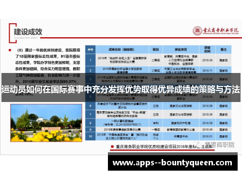 运动员如何在国际赛事中充分发挥优势取得优异成绩的策略与方法